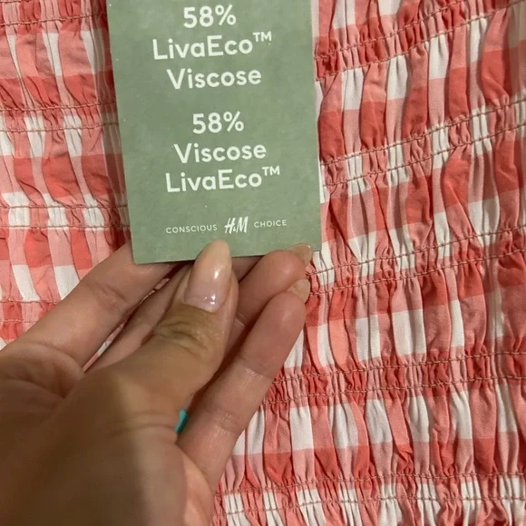 H&M coral/Pink and White Gingham Smocked Dress - Picture 3 of 4